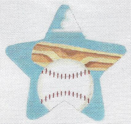 Baseball Needlepoint Star Ornament - Canvas Only