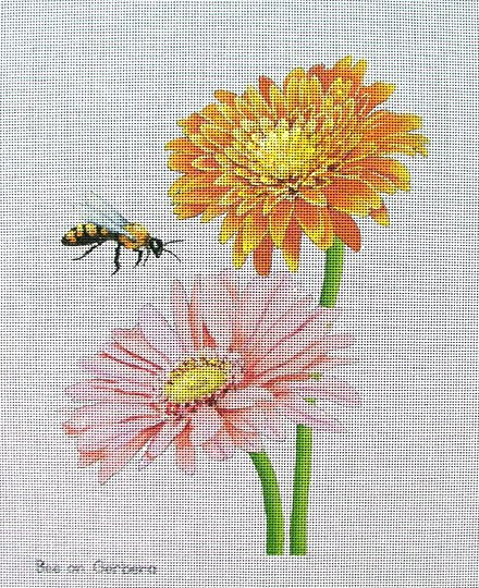 Bee on Gerbera Handpainted Needlepoint - Canvas Only