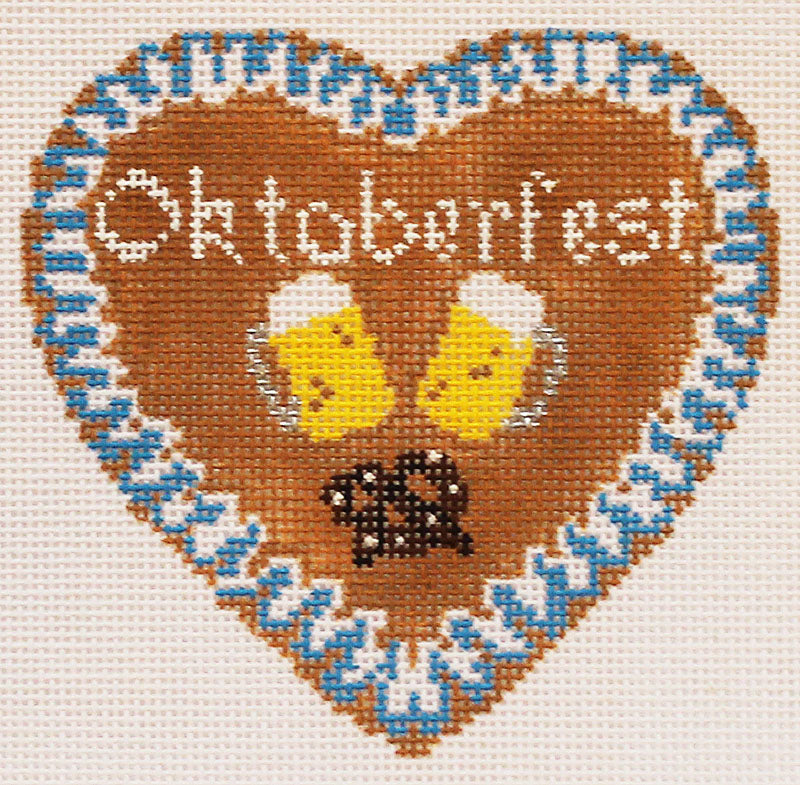 October Fest Gingerbread Heart Needlepoint Ornament