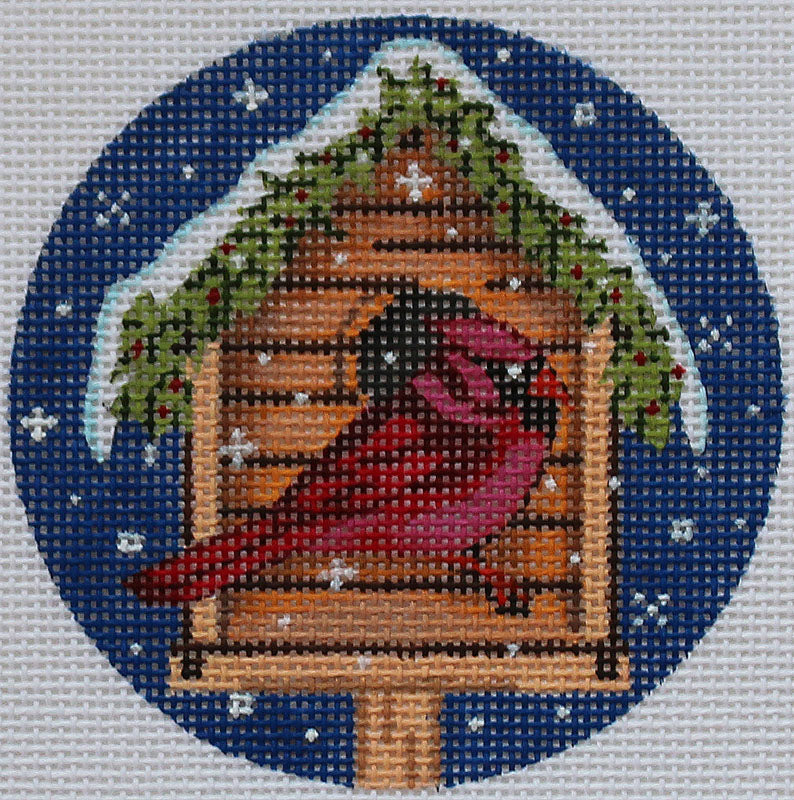 Birdhouse with Cardinal Needlepoint Ornament