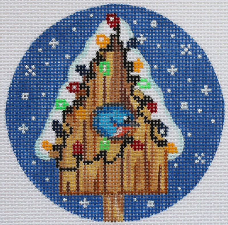 Birdhouse with Bluebird Needlepoint Ornament