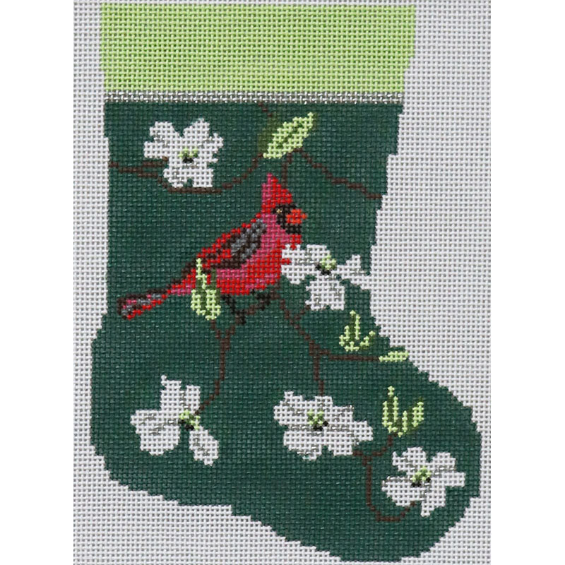 Cardinal on Dogwood Needlepoint mini stocking