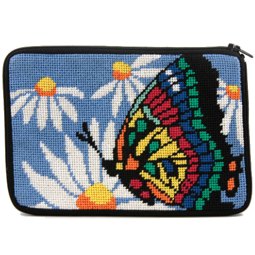 butterfly and daisy needlepoint purse kit by stitch and zip