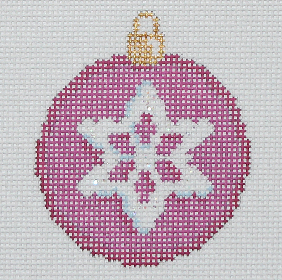 Pink Snowflake Mini Ball Needlepoint Ornament