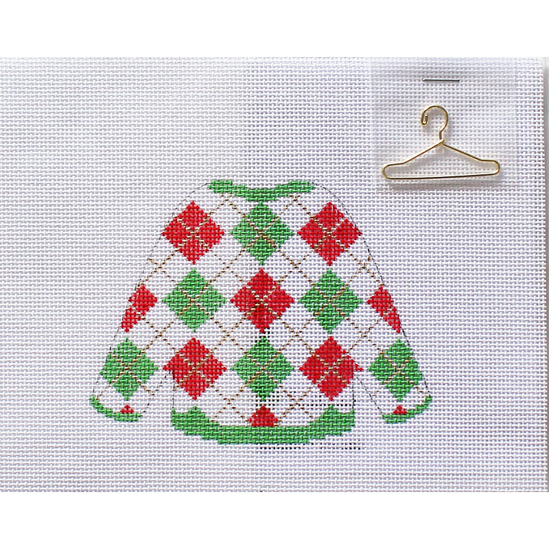 Green & Red Argyle Sweater by Hummingbird Needlepoint