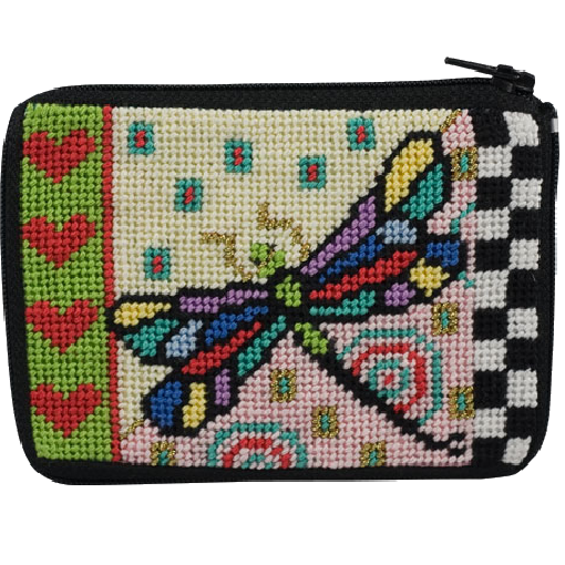 dragonfly needlepoint stitch and zip coin purse