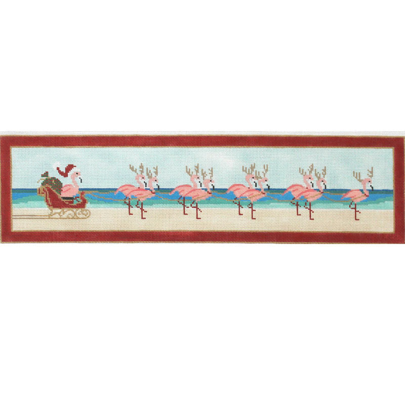 Flamingos Sleigh needlepoint by Purple Palm PP4404