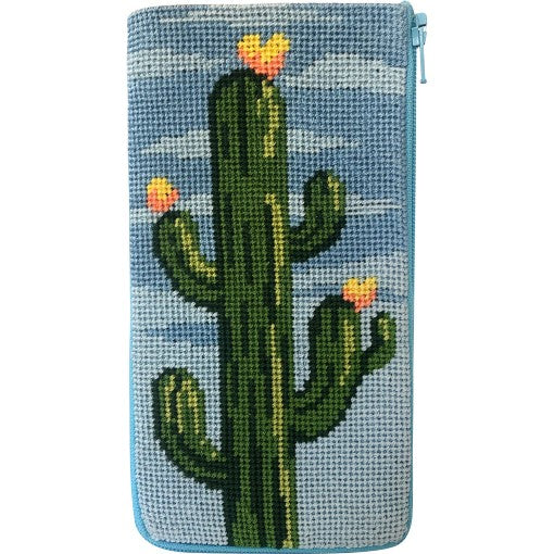flowering cacti stitch and zip needlepoint eyeglass kit