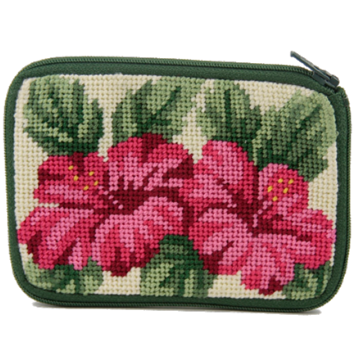 Hibiscus needlepoint coin purse