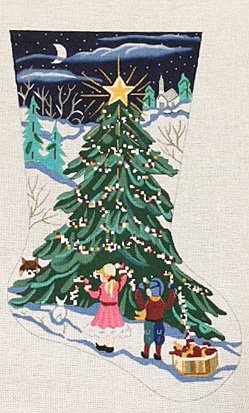 Christmas Tree Needlepoint Stocking Multi Warm