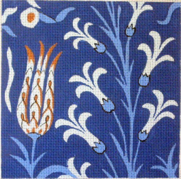 Ottoman Tulips Blue &amp; White Needlepoint - Canvas Only