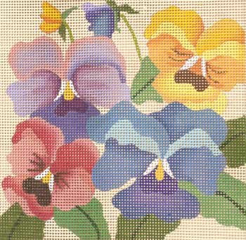 Pansies easy to stitch needlepoint on 7 mesh by Julie Mar