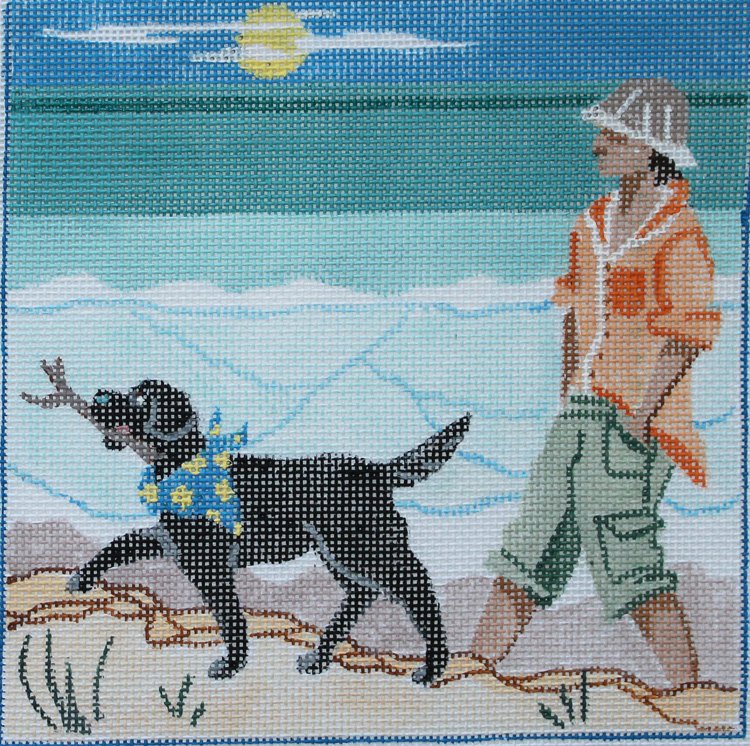 Walking the Dog needlepoint canvas by Julie Mar