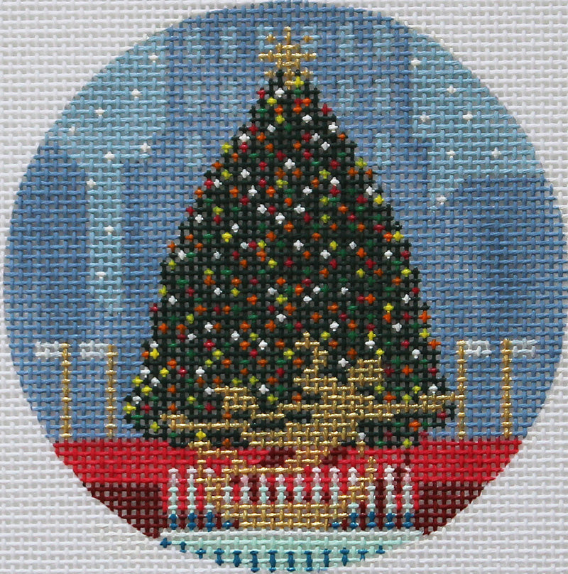 Tree with Berries & Star 4 Sq. handpainted 18 mesh Needlepoint Canvas by  Maggie
