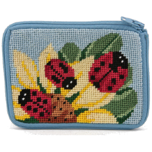 ladybugs needlepoint coin purse by Stitch and Zip