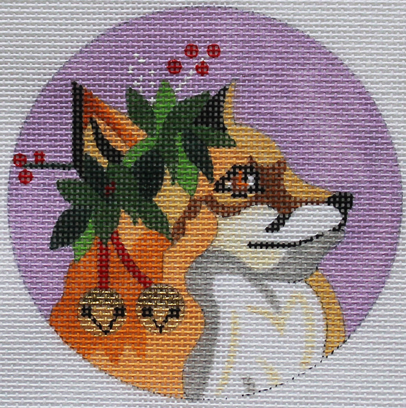 Fox with Holly Needlepoint Ornament