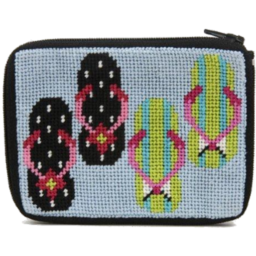 Stitch and zip needlepoint kit coin purse Flip Flops