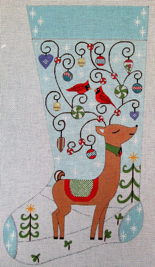 Reindeer in Snow Needlepoint Stocking - Canvas Only