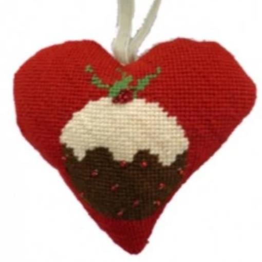 Needlepoint Ornament Heart Christmas Pudding