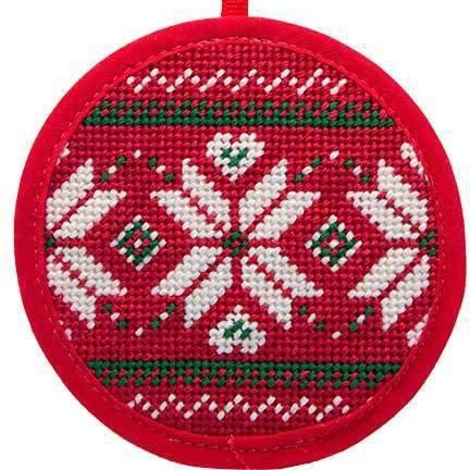 fair isle red needlepoint christmas ornament