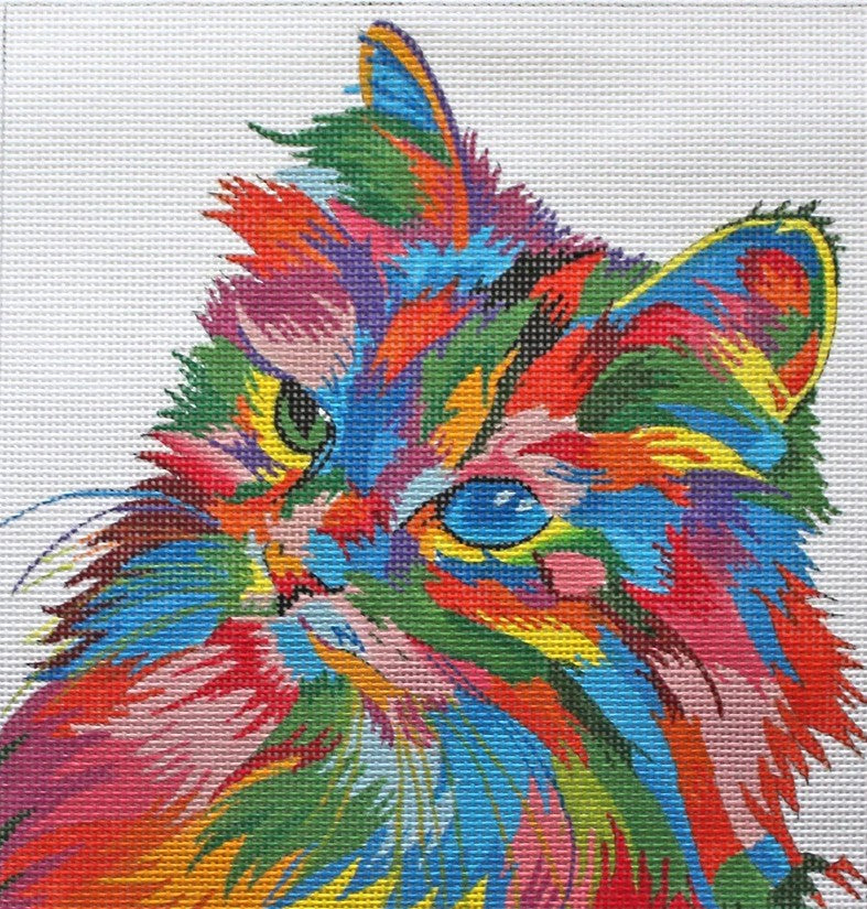 Multi colored cat needlepoint from Julie Mar