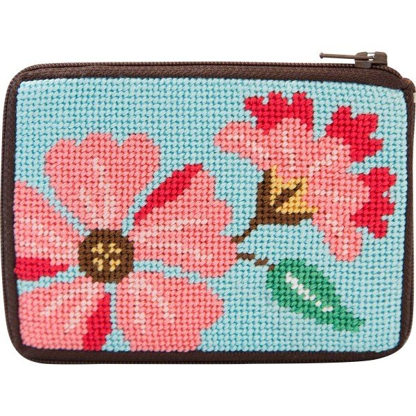 Stitch &amp; Zip Needlepoint Purse Pink Flowers