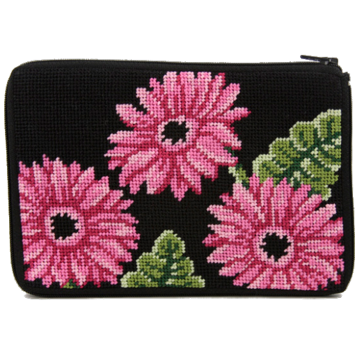 pink gerber daisy needlepoint purse by stitch and zip