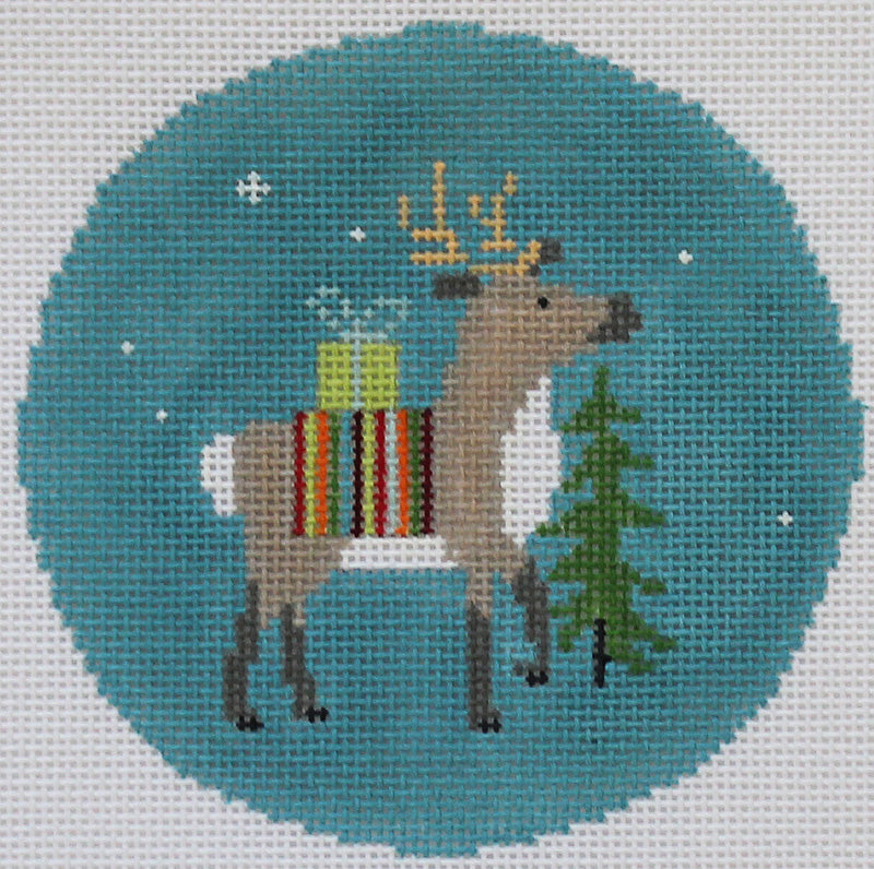 Reindeer Ornaments by Pippin Studio: A Reindeer with vertical striped blanket