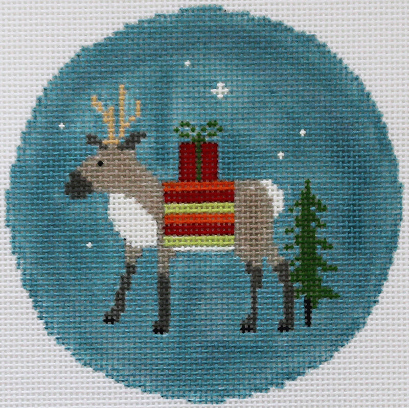 Reindeer Ornaments by Pippin Studio: A Reindeer with striped blanket & tree