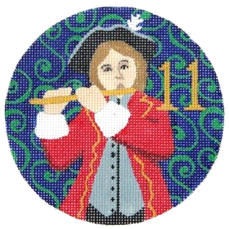 Eleven Pipers needlepoint ornament by Julie Mar
