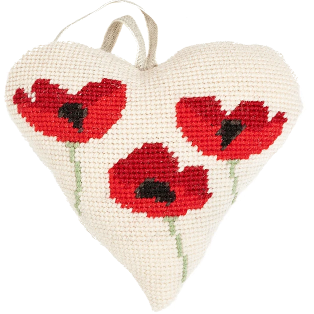 Needlepoint Heart Ornament Poppies