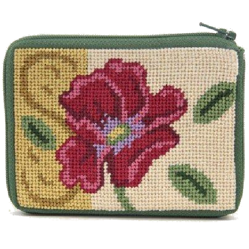 Red Poppy needlepoint coin purse