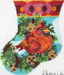 Jolly Cardinal needlepoint mini stocking  - Canvas Only
