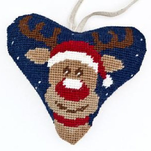 Needlepoint Heart Ornament Kit Rudolph