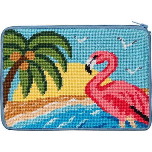 Stitch &amp; Zip Needlepoint Purse Flamingo