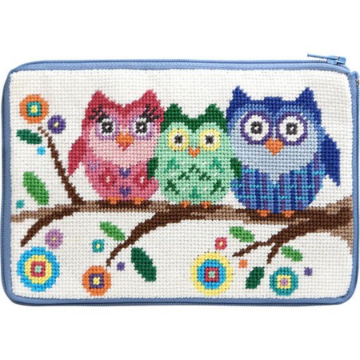 Stitch &amp; Zip Needlepoint Purse Owls