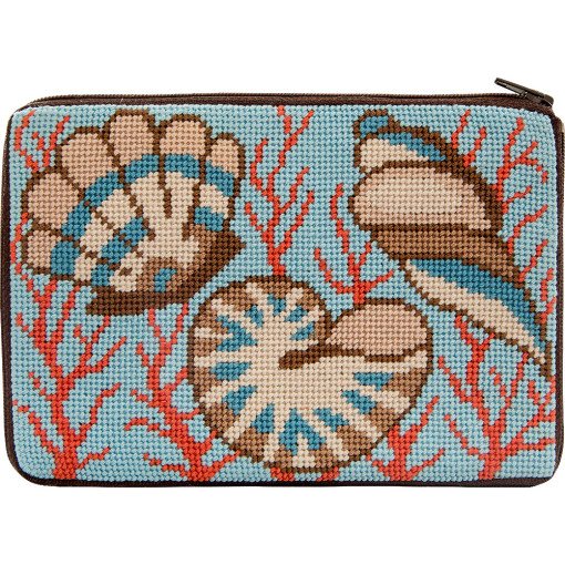 Stitch &amp; Zip Needlepoint Purse Shells &amp; Coral