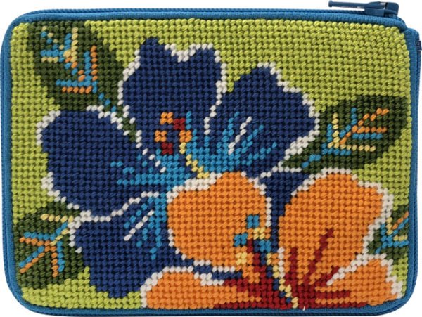 Stitch &amp; Zip needlepoint Coin Purse Bright Hibiscus