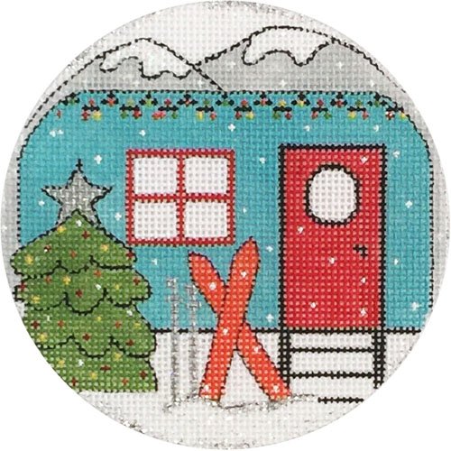 Travel Trailer and Skis Ornament - Canvas Only