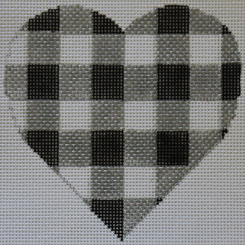 Gingham heart Needlepoint Ornament