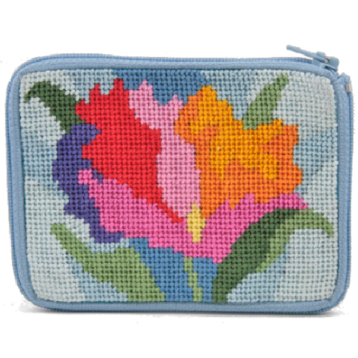 watercolor poppies needlepoint coin purse